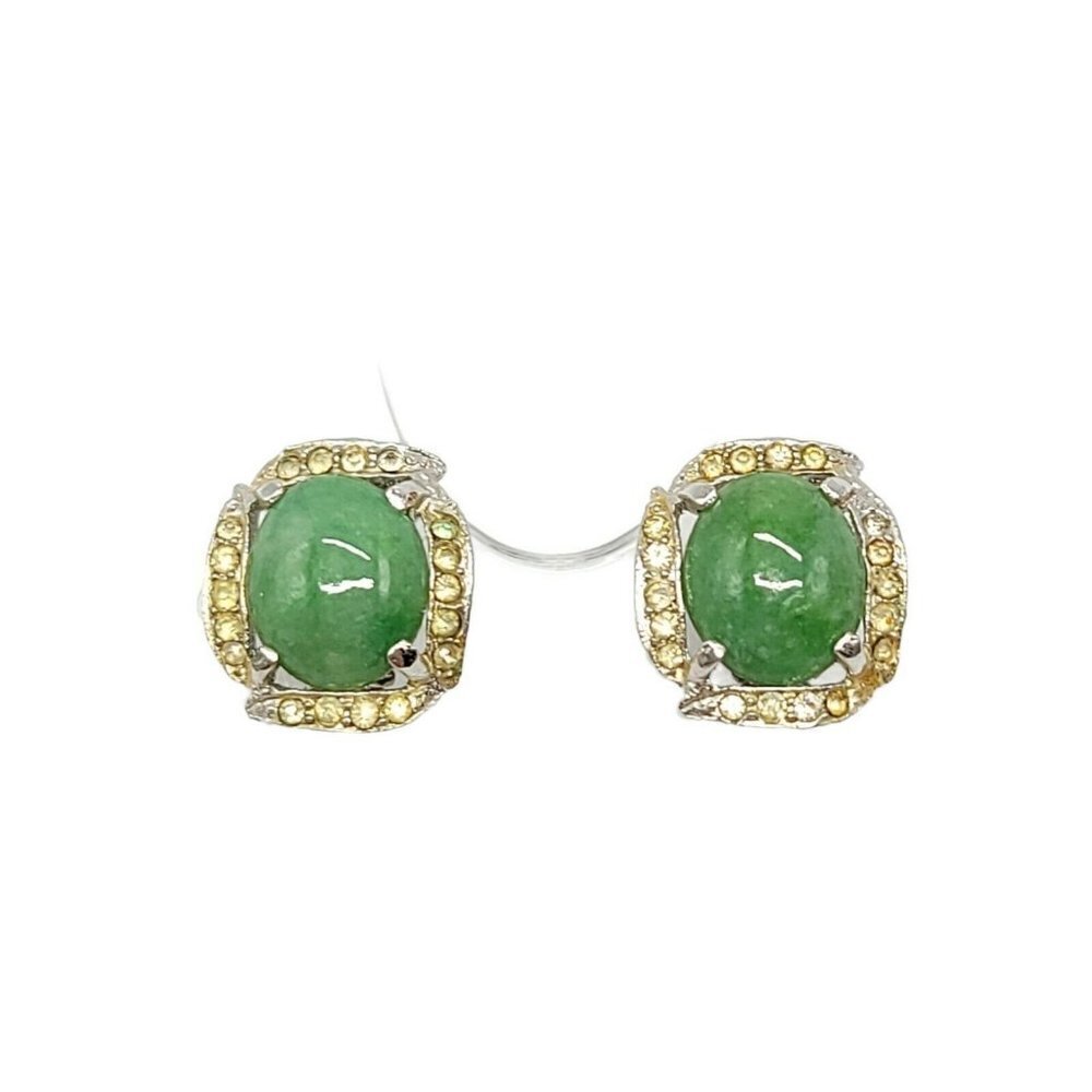 Vendome Green Faux Jade Clear Rhinestone Art Deco